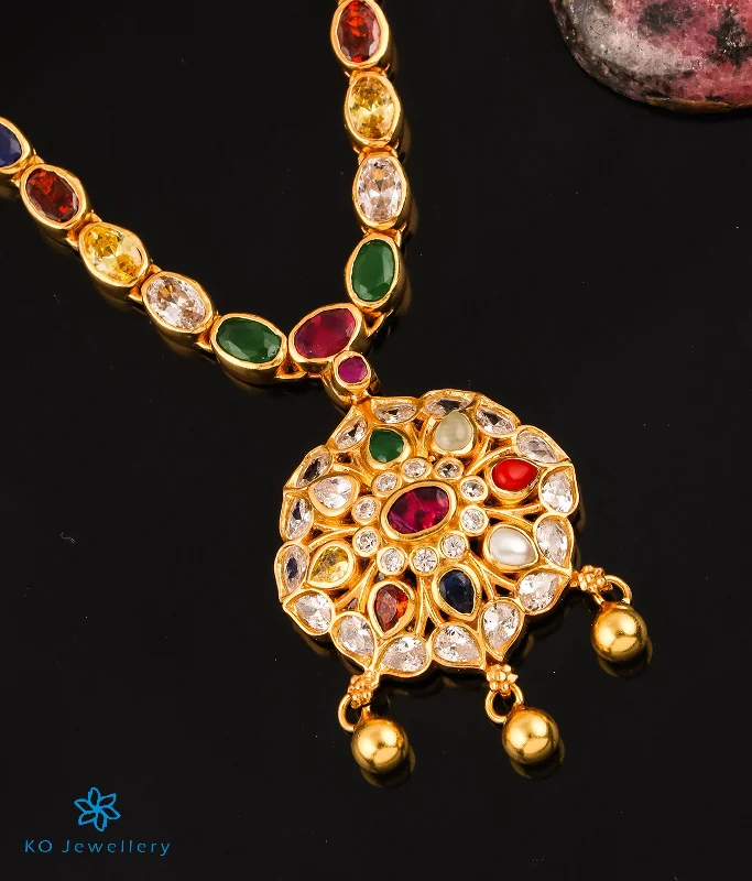 Ladies Necklaces for Sisters-The Darshana Silver Navratna Necklace