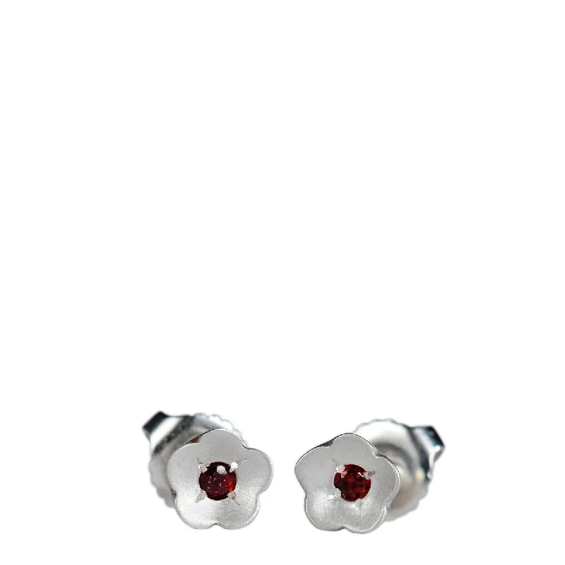 Moonstone Earrings -Sterling Silver Buttercup Stud Earrings with Garnet