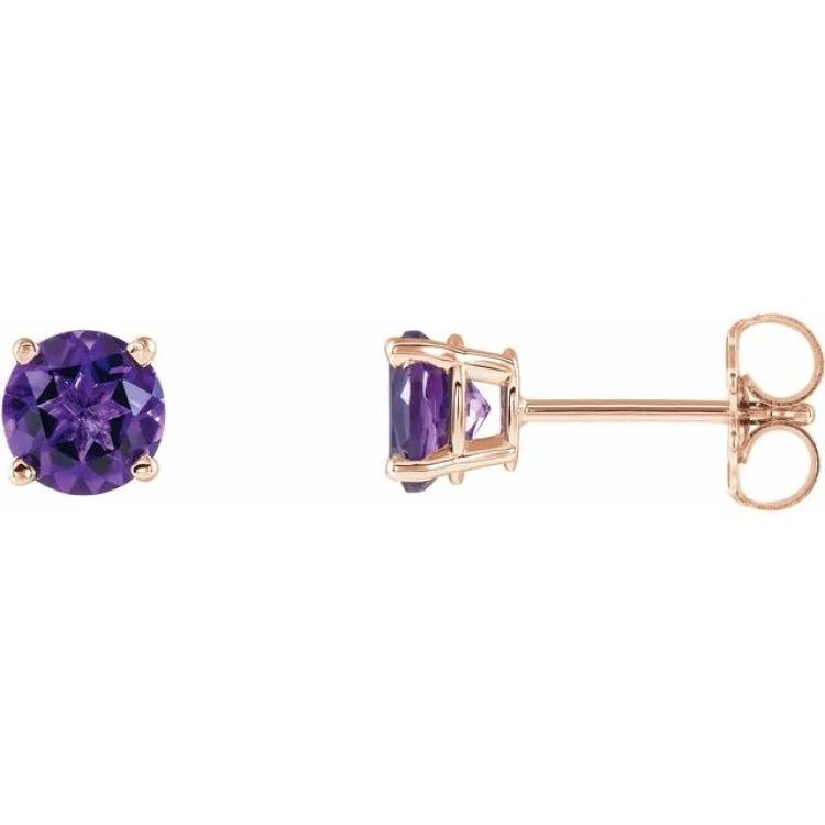 Edgy Earrings -14K Rose 5 mm Natural Amethyst Stud Earrings