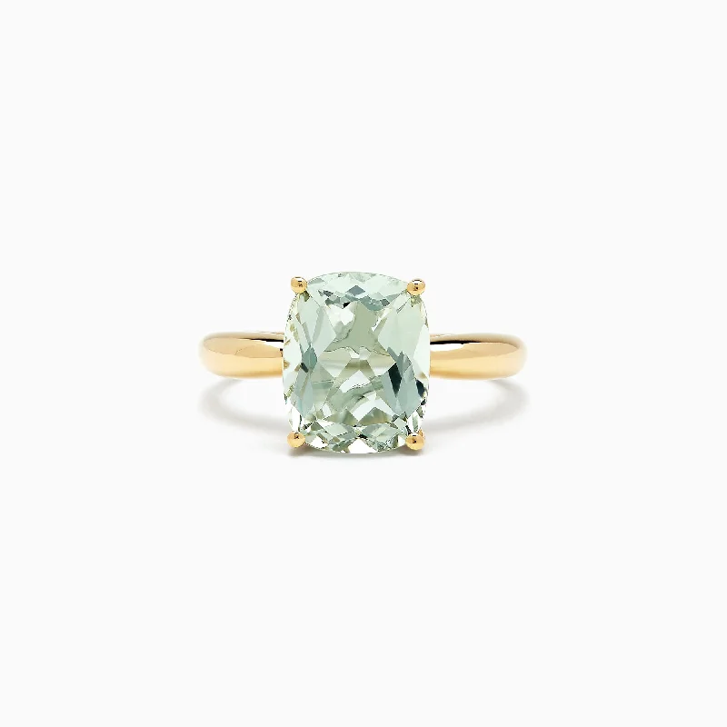 Luxury Rings -14K Yellow Gold Green Amethyst Ring, 3.95 TCW