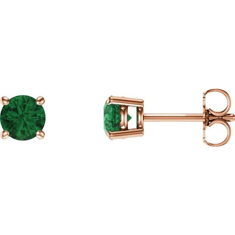 Adventure Earrings -14K Rose 5 mm Natural Emerald Stud Earrings