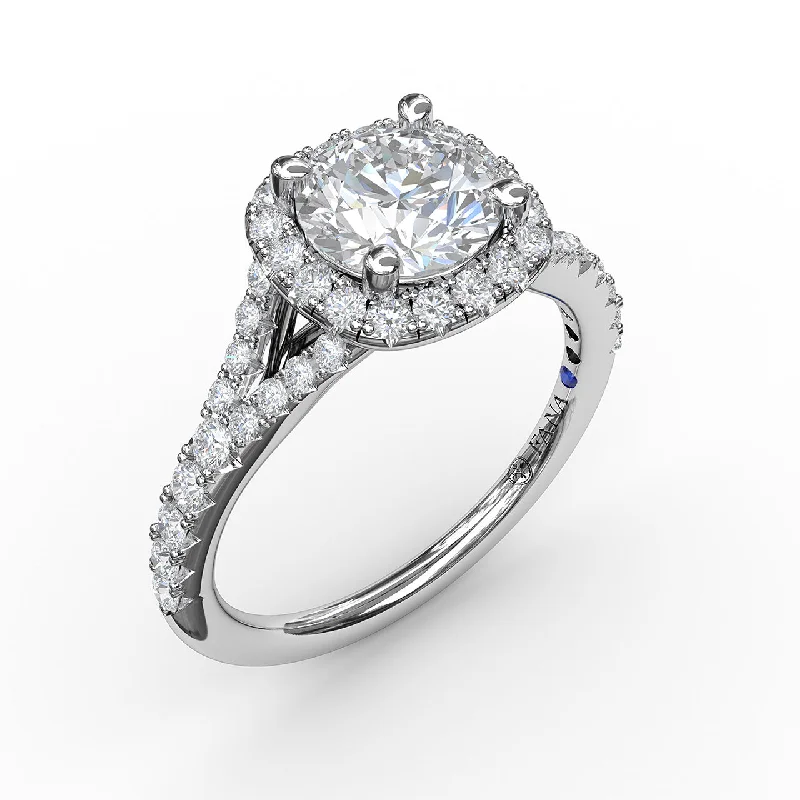 Punk Inspired Engagement Rings -Fana Classic Diamond Halo Engagement Ring with a Subtle Split Band 3844