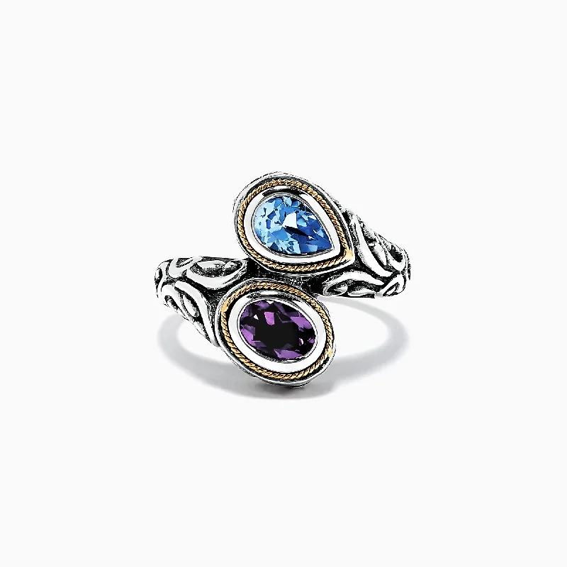 Pearl Rings -925 Sterling Silver & 18K Gold Topaz and Amethyst Ring, 1.62 TCW