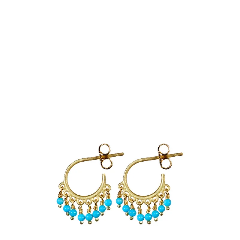 Baroque Earrings -18K Gold Small Fine Turquoise Beaded Hoop Earrings