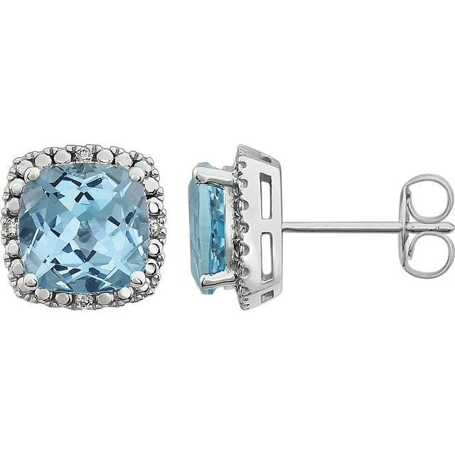 Zodiac Earrings -14KT WHITE GOLD SKY BLUE TOPAZ AND DIAMOND EARRINGS