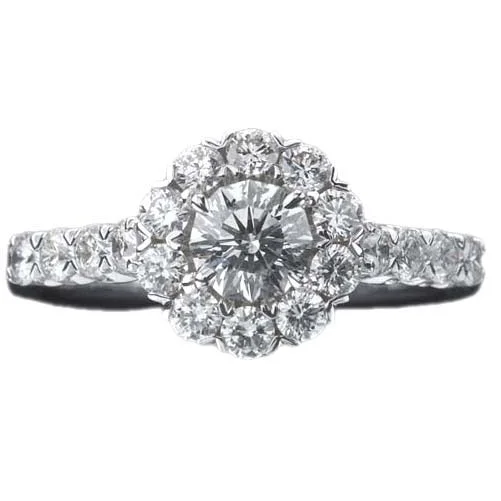 Flush Set Engagement Rings -Round Diamond Halo Engagement Ring