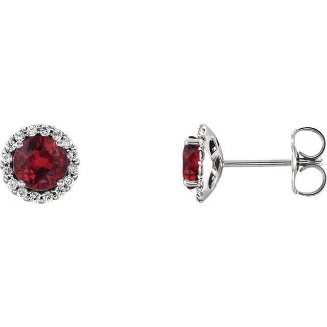 Acrylic Earrings -14KT GOLD 1.32 CTW RUBY & 0.12 CTW DIAMOND HALO EARRINGS