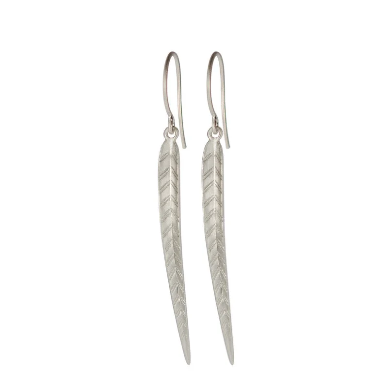 Huggie Earrings -Sterling Silver Long Leaf Earrings