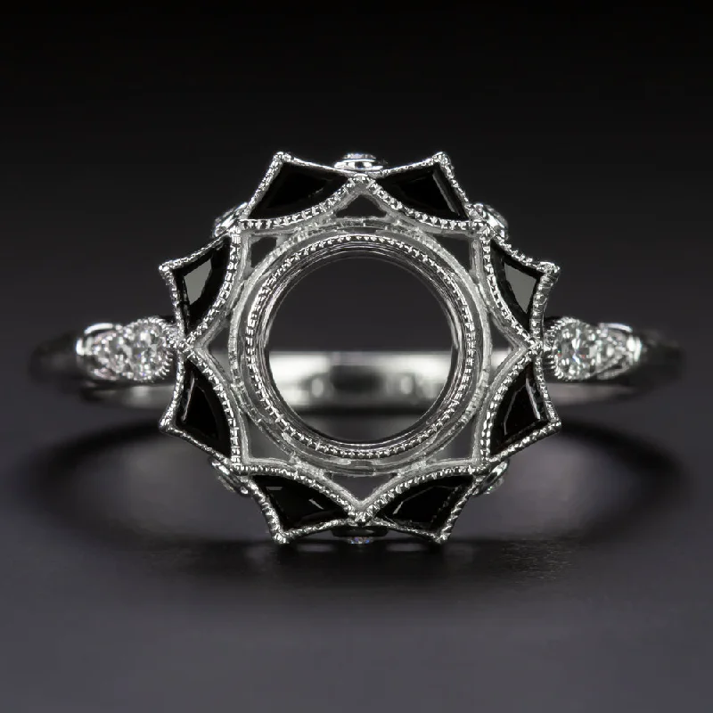 Steampunk Style Engagement Rings -VINTAGE STYLE DIAMOND ONYX COCKTAIL HALO ENGAGEMENT RING 1ct SETTING ART DECO