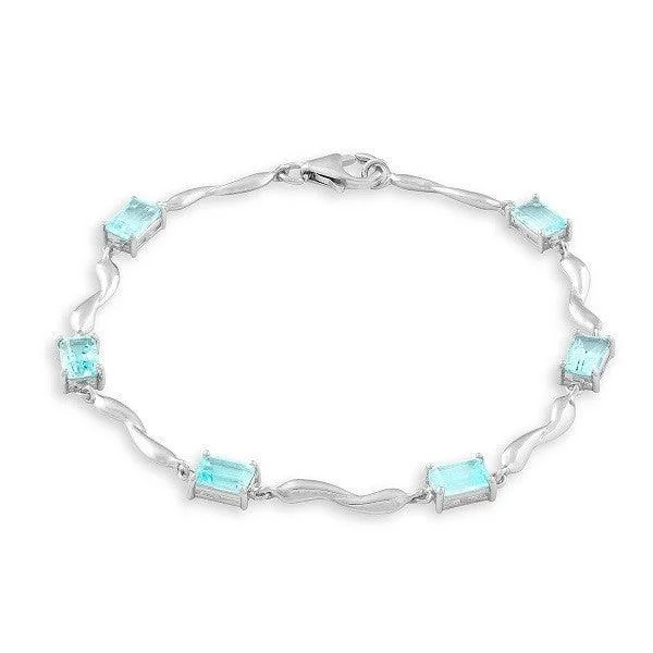 Ladies Bracelets for Scholars-Sterling Silver Rectangular Shaped Blue Topaz Gemstone Bracelet