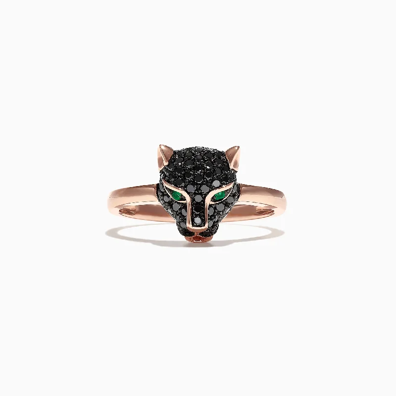 Mother’s Day Rings -Signature 14K Rose Gold Black Diamond & Emerald Mini Ring, 0.46 TCW