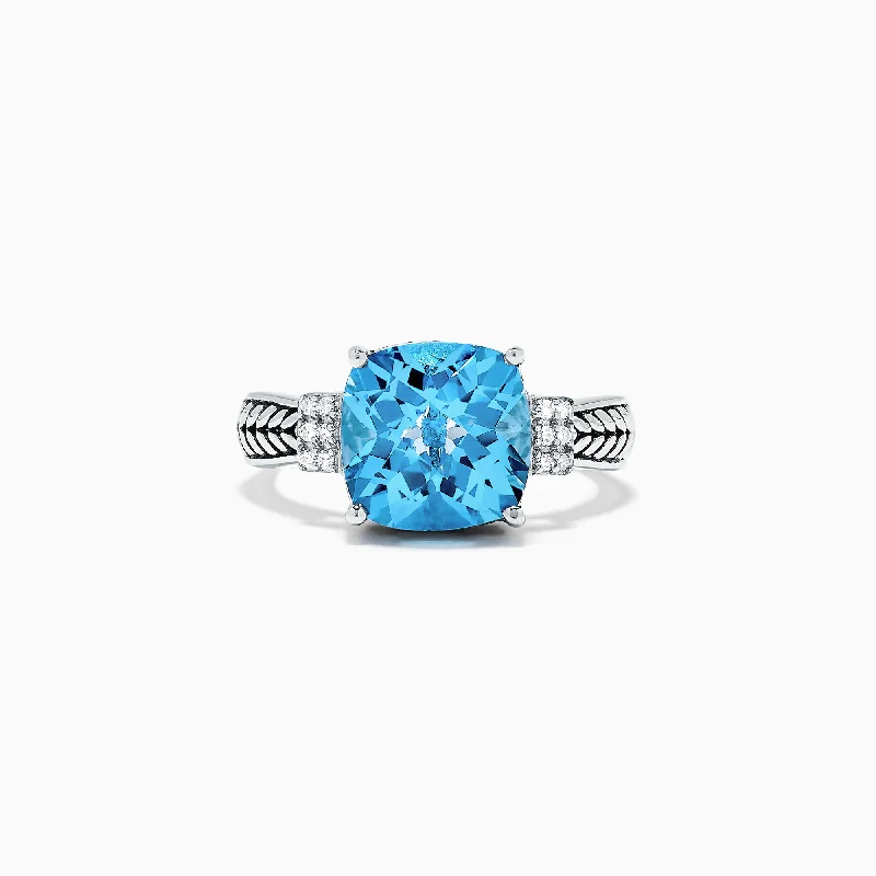 White Rings -925 Sterling Silver Blue Topaz and Diamond Ring, 5.05 TCW