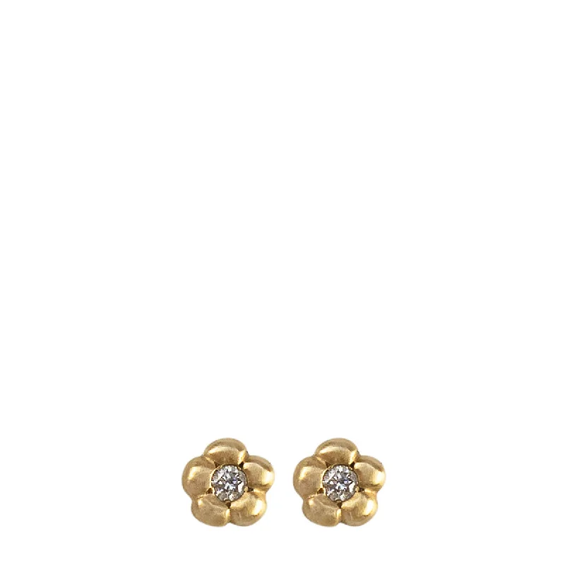 Strength Earrings -10K Gold Daisy Flower Stud Earrings with Diamond