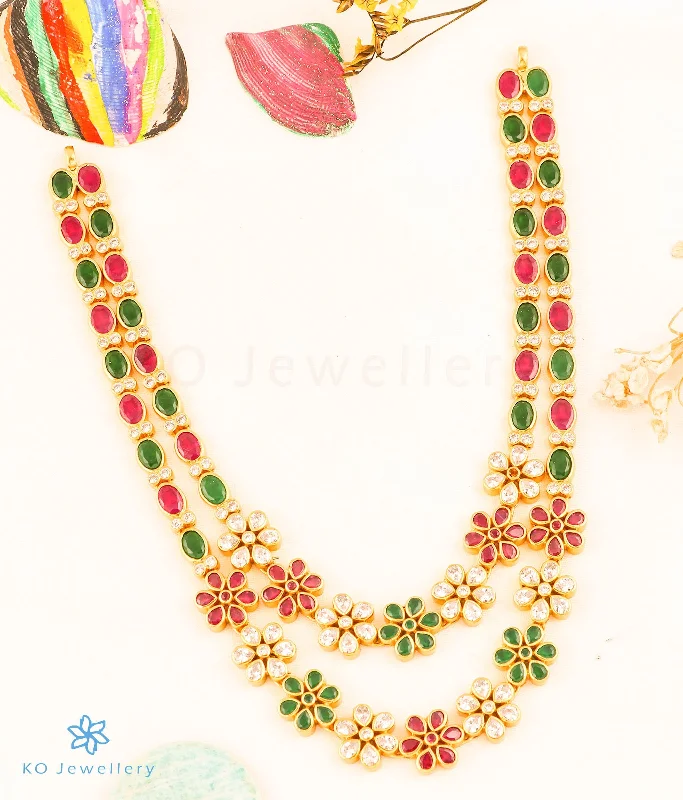 Ladies Necklaces for Lawyers-The Indrani 2 layer Silver Kemp Necklace (Red/Green)