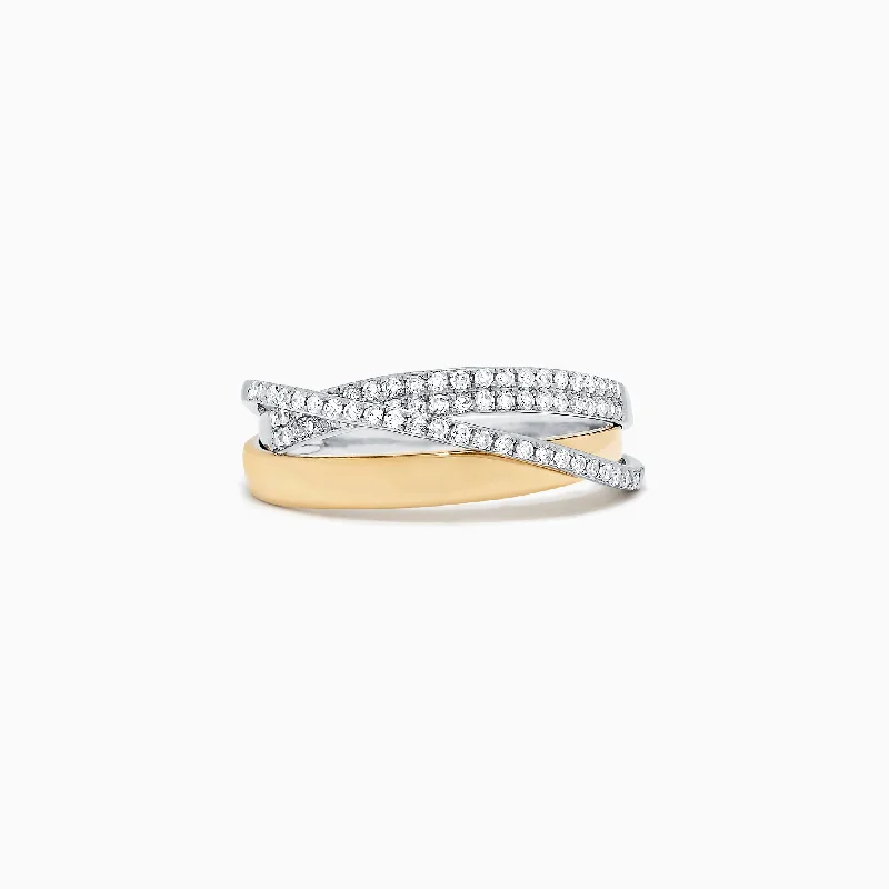 Cat Rings -Duo 14K Two Tone Gold Diamond Crossover Ring, 0.31 TCW