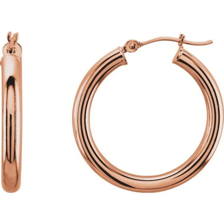 Smooth Earrings -14K Rose 25 mm Tube Hoop Earrings