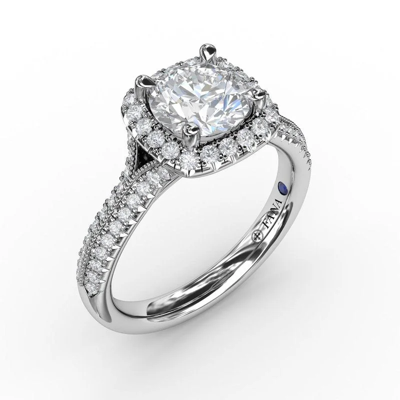 Meditation Stone Engagement Rings -Fana Cushion Halo Engagement Ring S2995