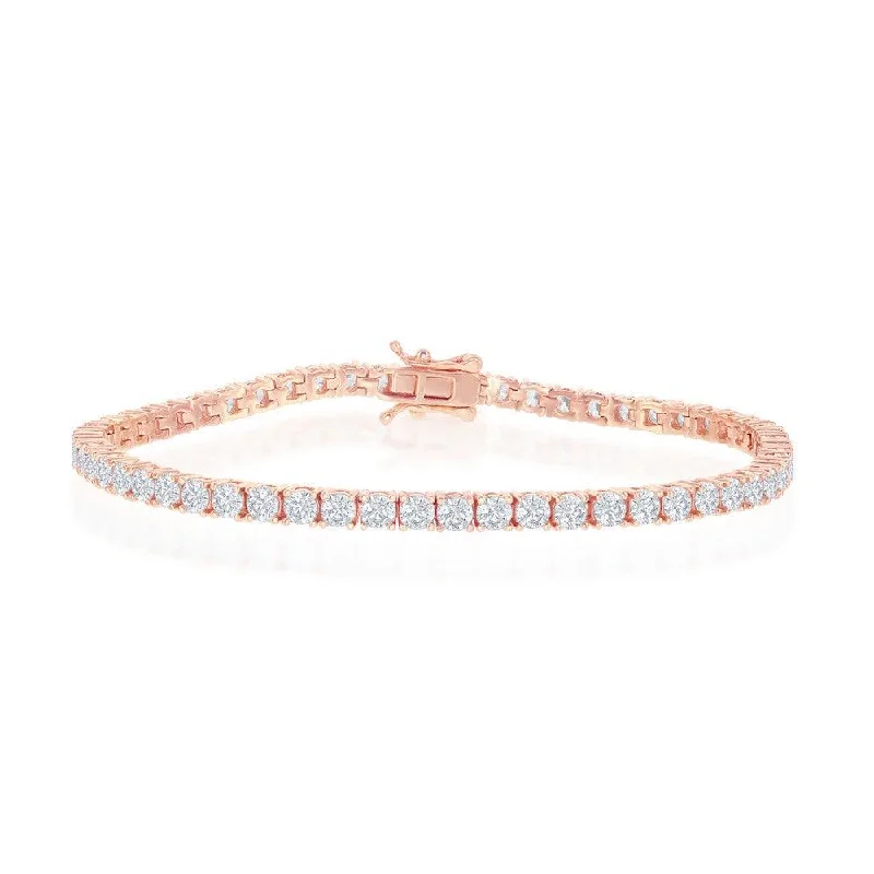 Ladies Bracelets with Yellow Sphalerite-Sterling Silver 3mm Prong-Set Round CZ Tennis Bracelet - Rose Gold Plated