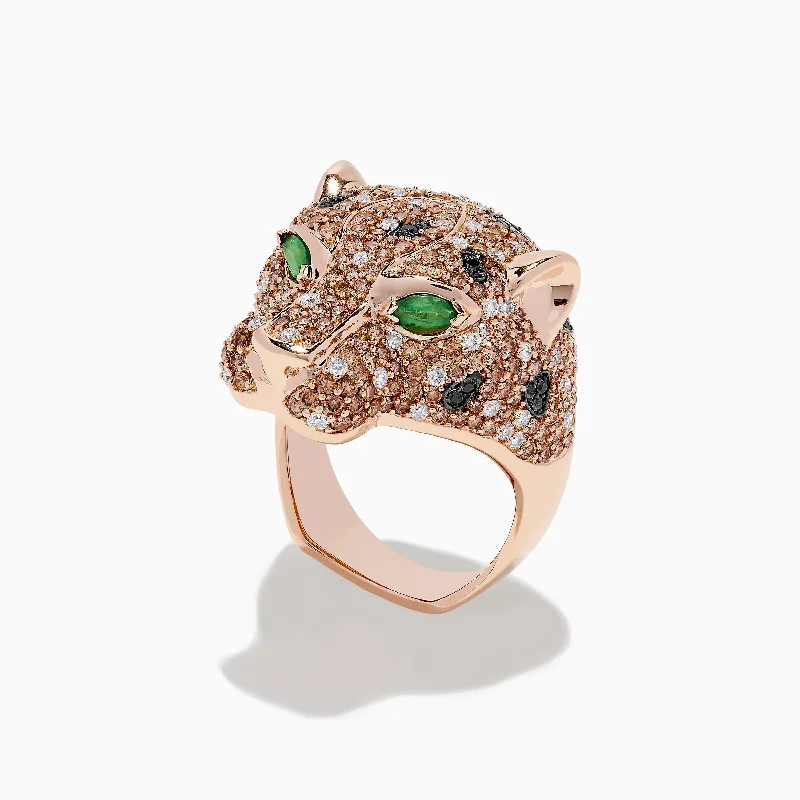 Romantic Rings -14K Rose Gold Emerald and Mixed Diamonds Panther Ring