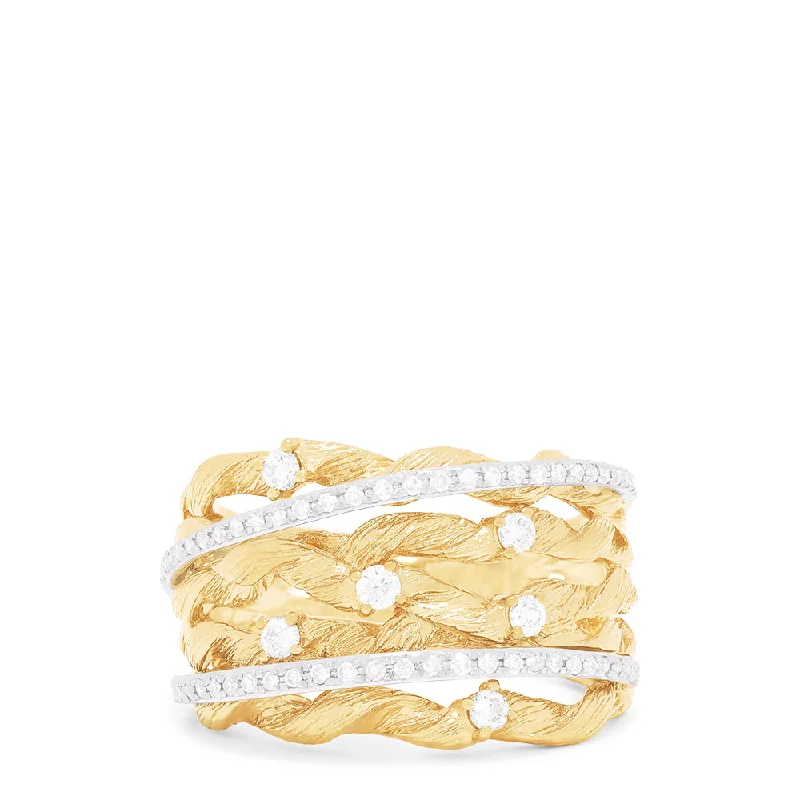 Desert Rings -D'Oro 14K Textured Yellow Gold Diamond Accented Ring, 0.41 TCW