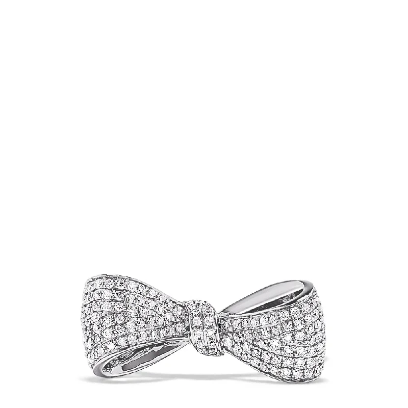 Gothic Rings -Novelty 14K White Gold Diamond Bow Ring, 0.35 TCW