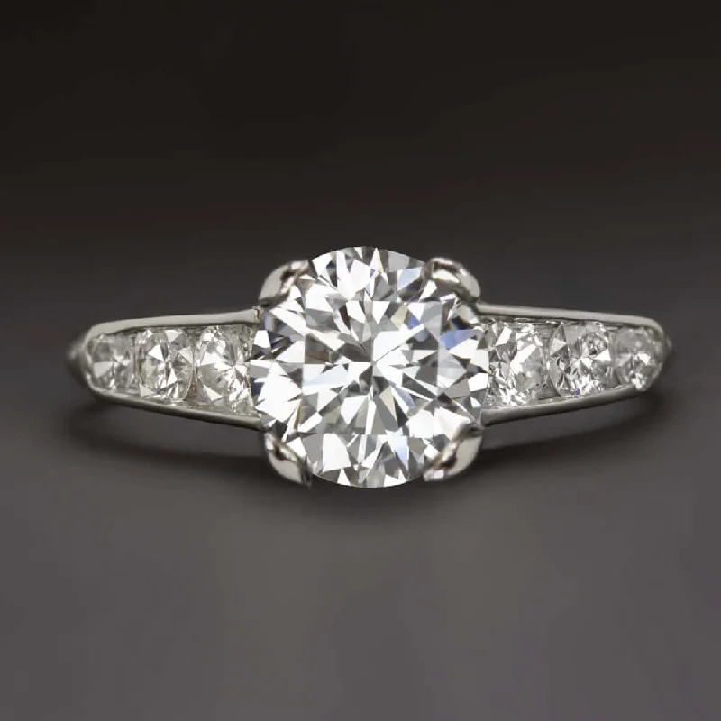 Thin Band Diamond Engagement Rings -1.85ct GIA CERTIFIED I VS2 VINTAGE DIAMOND ENGAGEMENT RING PLATINUM ROUND CUT