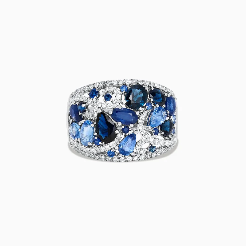 Mother’s Day Rings -14K White Gold Blue Sapphire and Diamond Ring, 4.01 TCW