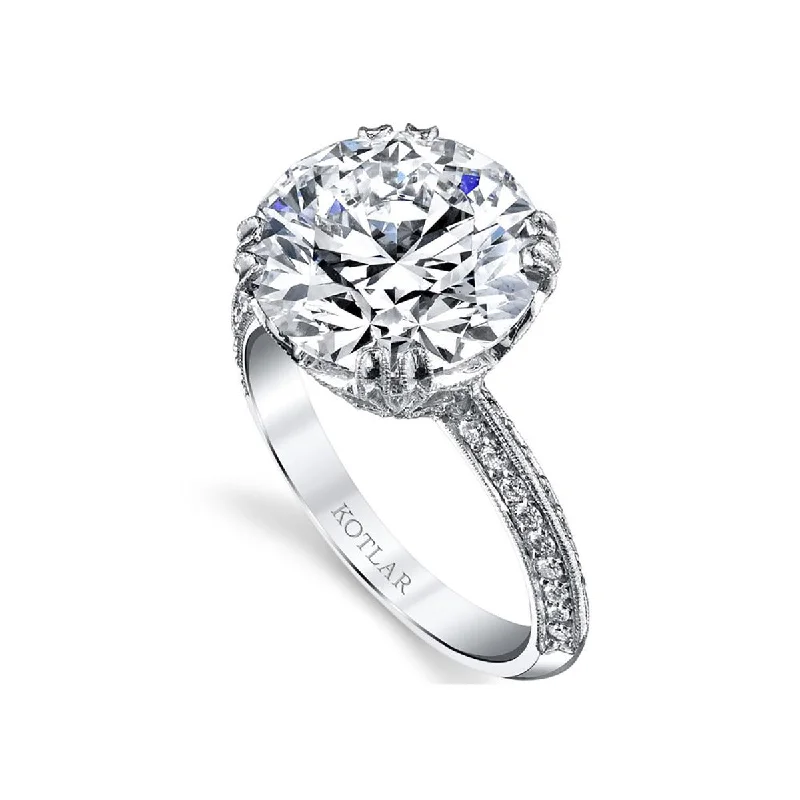 Enchanted Design Engagement Rings -Platinum Etched Engagement Ring with Pave Crown