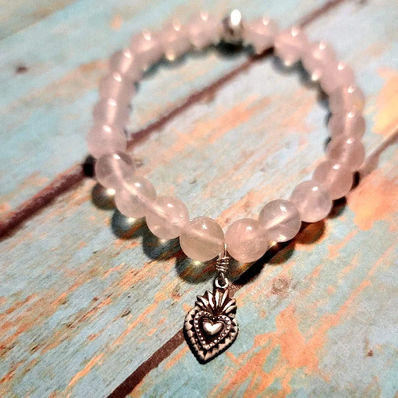 Ladies Bracelets Heavy Duty-Milagro Heart Rose Quartz Bracelet