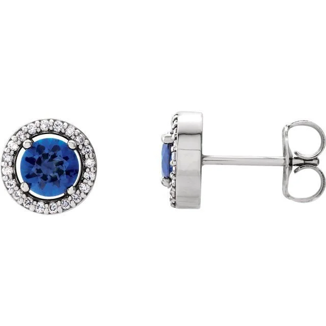 Statement Hoop Earrings -14KT WHITE GOLD BLUE SAPPHIRE & 1/10 CTW DIAMOND EARRINGS