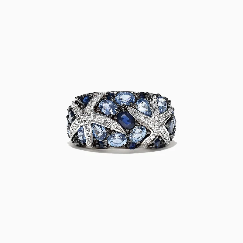 Ethnic Rings -Seaside 14K White Gold Sapphire & Diamond Starfish Ring, 3.71 TCW