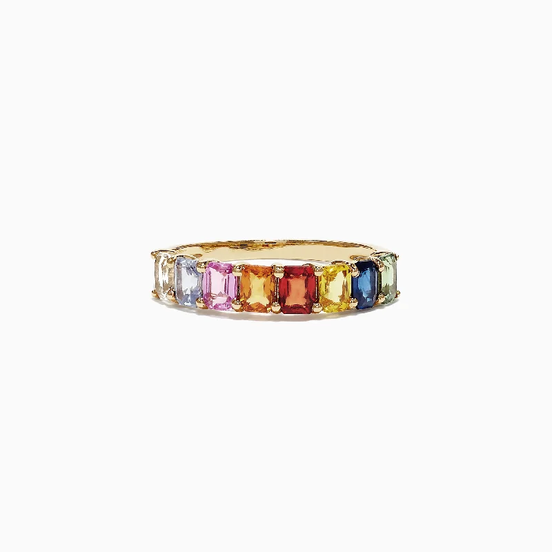 Dainty Rings -Watercolors 14K Yellow Gold Multi-Sapphire Band Ring, 2.06 TCW