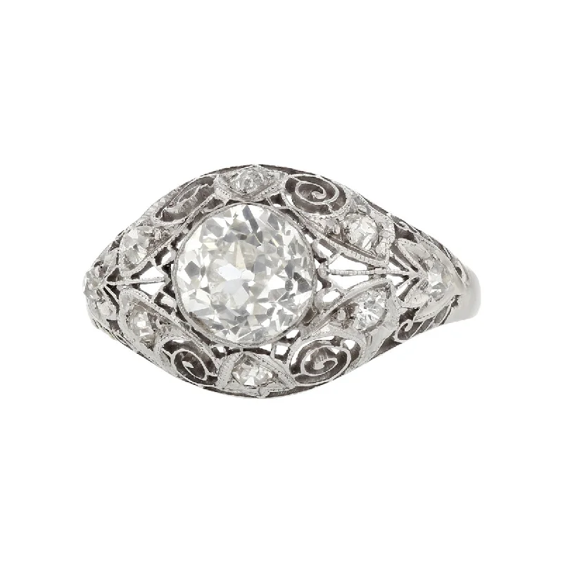 Soft Tone Engagement Rings -Platinum Diamond Filigree Engagement Ring