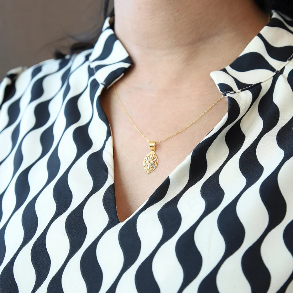 Ladies Necklaces with Sapphire-Gold Necklace (Chain with Eye Shaped Pendant) 21KT - FKJNKL21KM8217