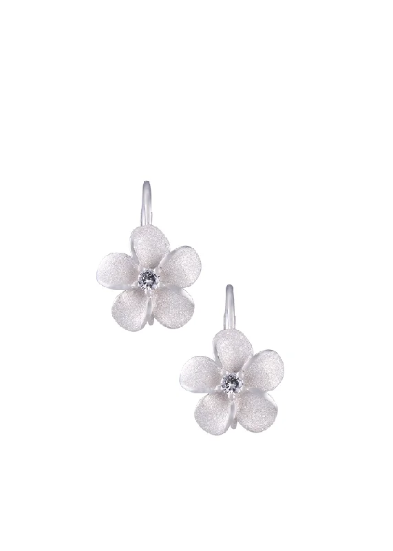 Dangle Earrings -Plumeria Leverback Earrings in Precious Silver