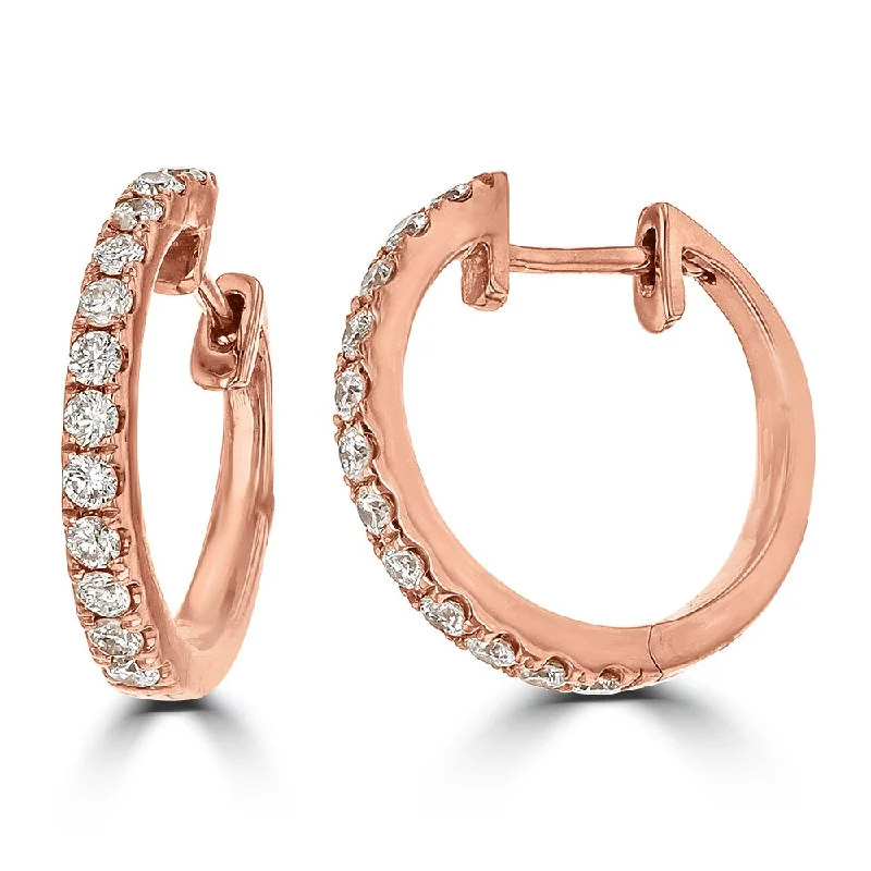 Asymmetrical Earrings -14KT Rose Gold .31 CTW Diamond Hoop Earrings