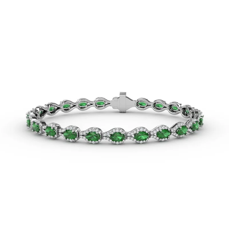 Ladies Bracelets Triple Strand-Pear-Shaped Diamond & Emerald Bracelet B1602E