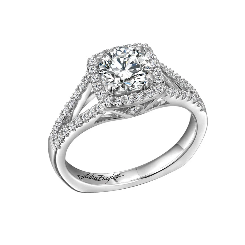 Bold Diamond Engagement Rings -Squared Halo Engagement Ring With Split Shank #211176