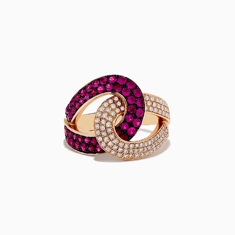 Diamond Rings -Rosa 14K Rose Gold Ruby and Diamond Intertwined Ring, 1.15 TCW