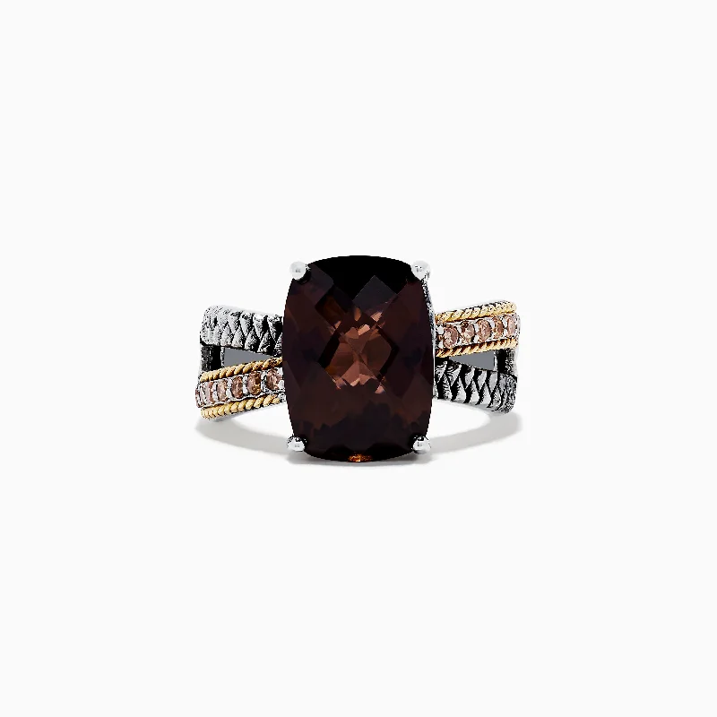 Diamond Rings -925 Sterling Silver & 18K Gold Smokey Quartz and Diamond Ring