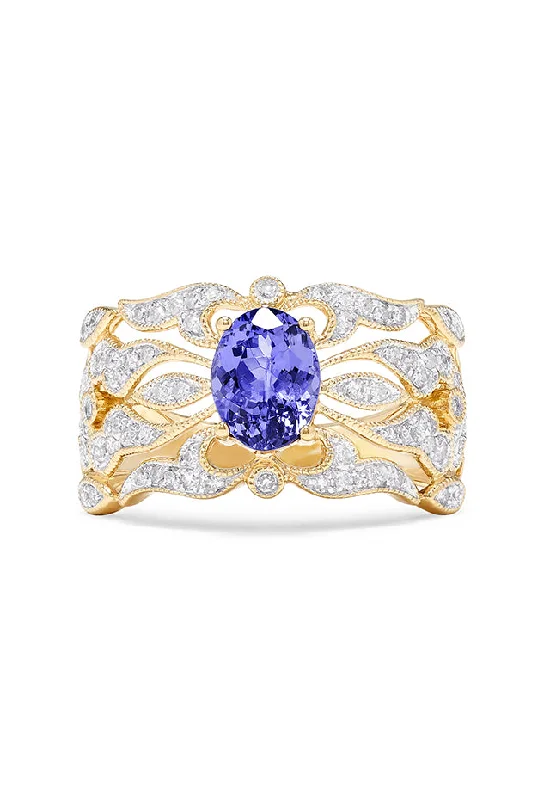 Motivational Rings -14K Yellow Gold Tanzanite and Diamond Ring, 1.45 TCW