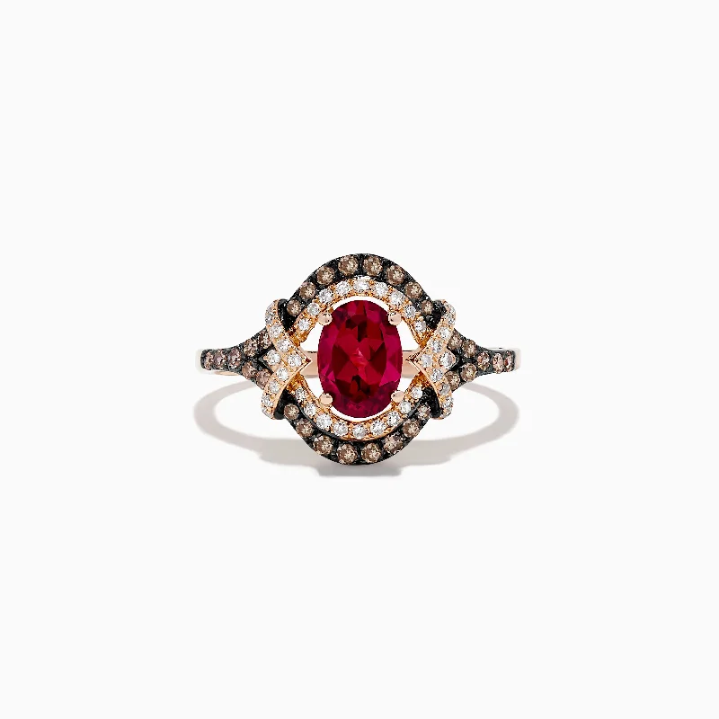 Crystal Rings -14K Rose Gold Rhodolite Garnet and Diamond Ring, 1.34 TCW