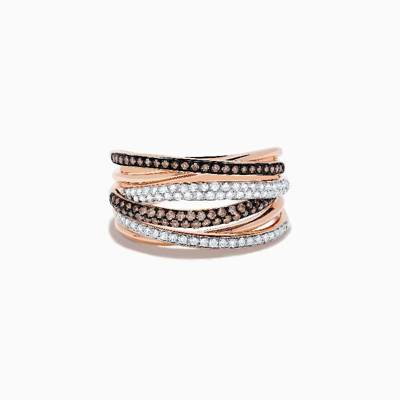 Multicolor Rings -14K Rose Gold Brown and White Diamond Ring, 0.56 TCW