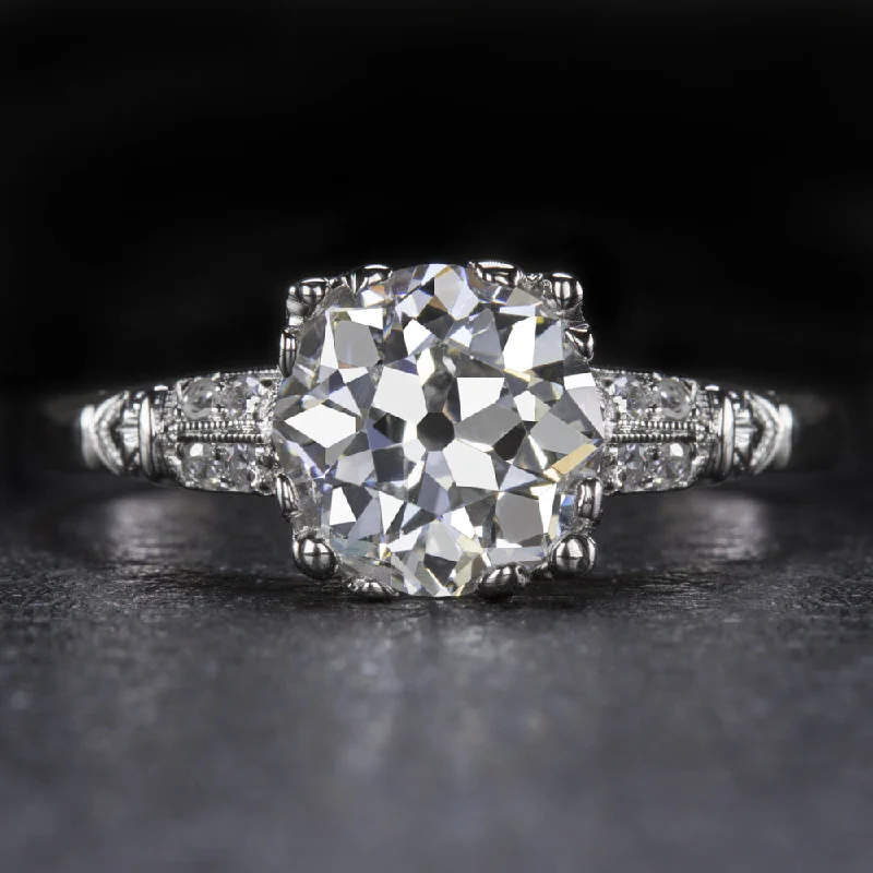 Planet Design Engagement Rings -2ct CERTIFIED F VS1 OLD EUROPEAN CUT VINTAGE PLATINUM ENGAGEMENT RING ANTIQUE 8m