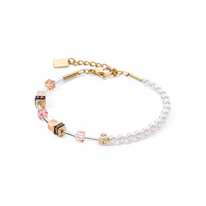 Ladies Bracelets for Little Girls-Coeur De Lion GeoCUBE® Mini Fusion Apricot Pearl Bracelet