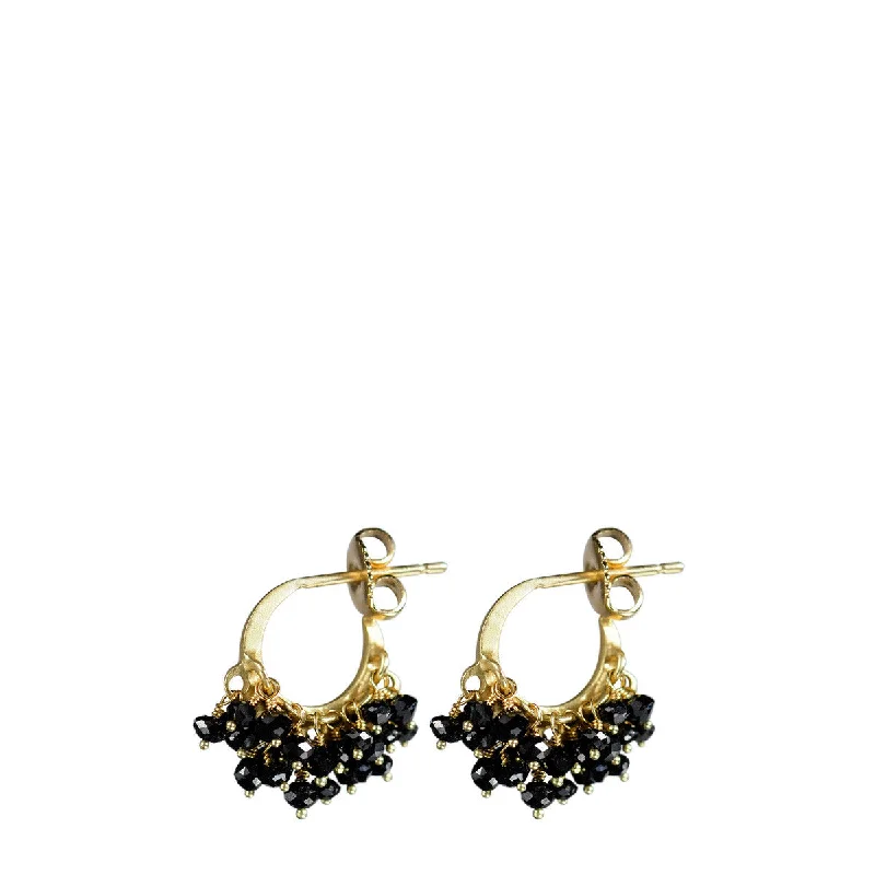 Geometric Earrings -18K Gold All Black Diamond Bead Hoop Earrings