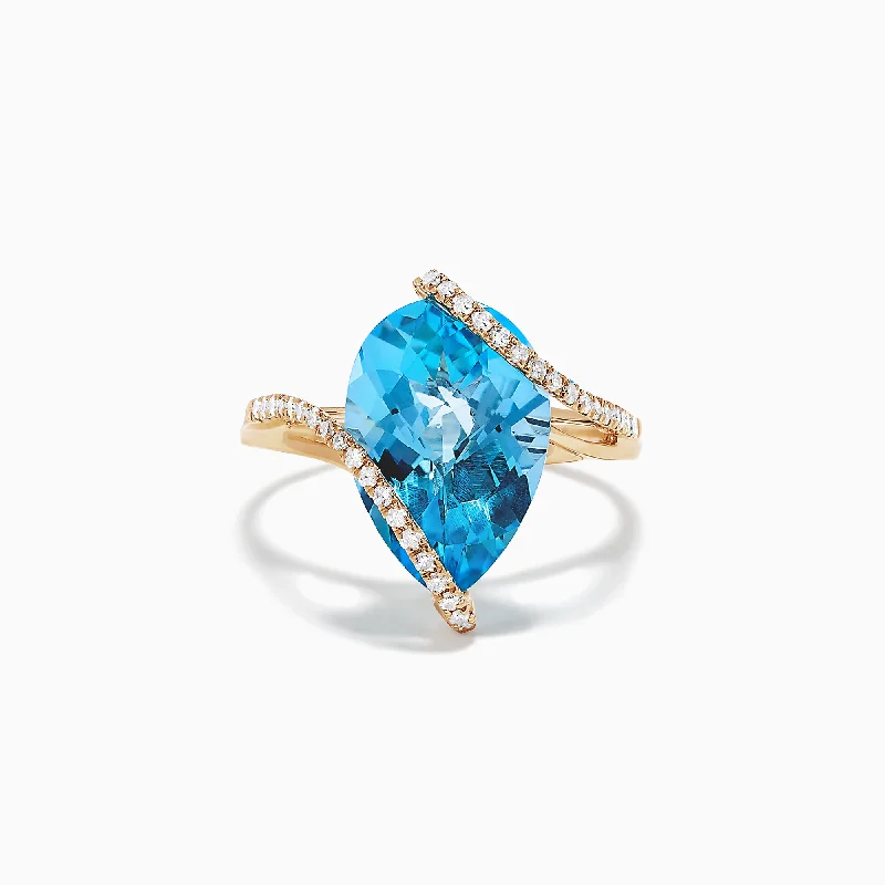 Midi Rings -Ocean Bleu 14K Yellow Gold Blue Topaz and Diamond Ring, 6.28 TCW