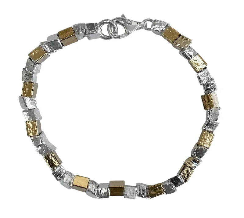 Ladies Bracelets with Brown Astrophyllite-Silver Gold Nugget Bracelet - 14ct Rolled Gold