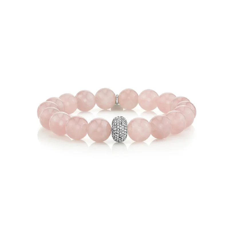 Ladies Bracelets Globe Band-Rose Quartz Bracelet With Pavé Diamond Donut  B0001787