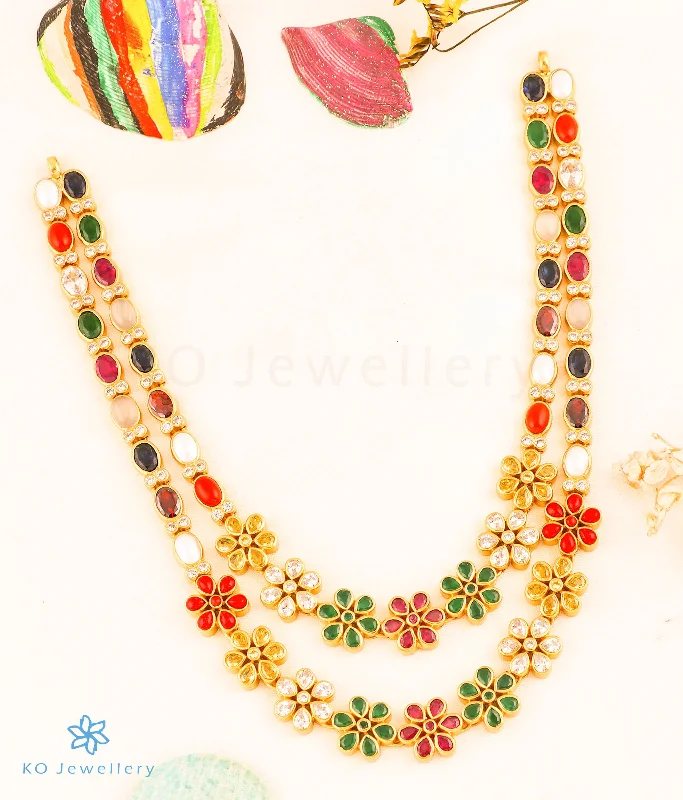 Ladies Necklaces for Artists-The Indrani 2 layer Silver Navratna Necklace